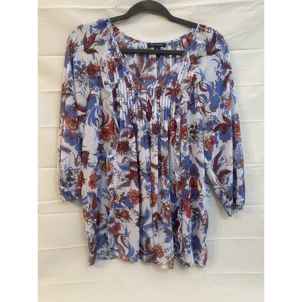 TOMMY HILFIGER Women's Size S Tanglewood Floral Semi Sheer Blouse (195)